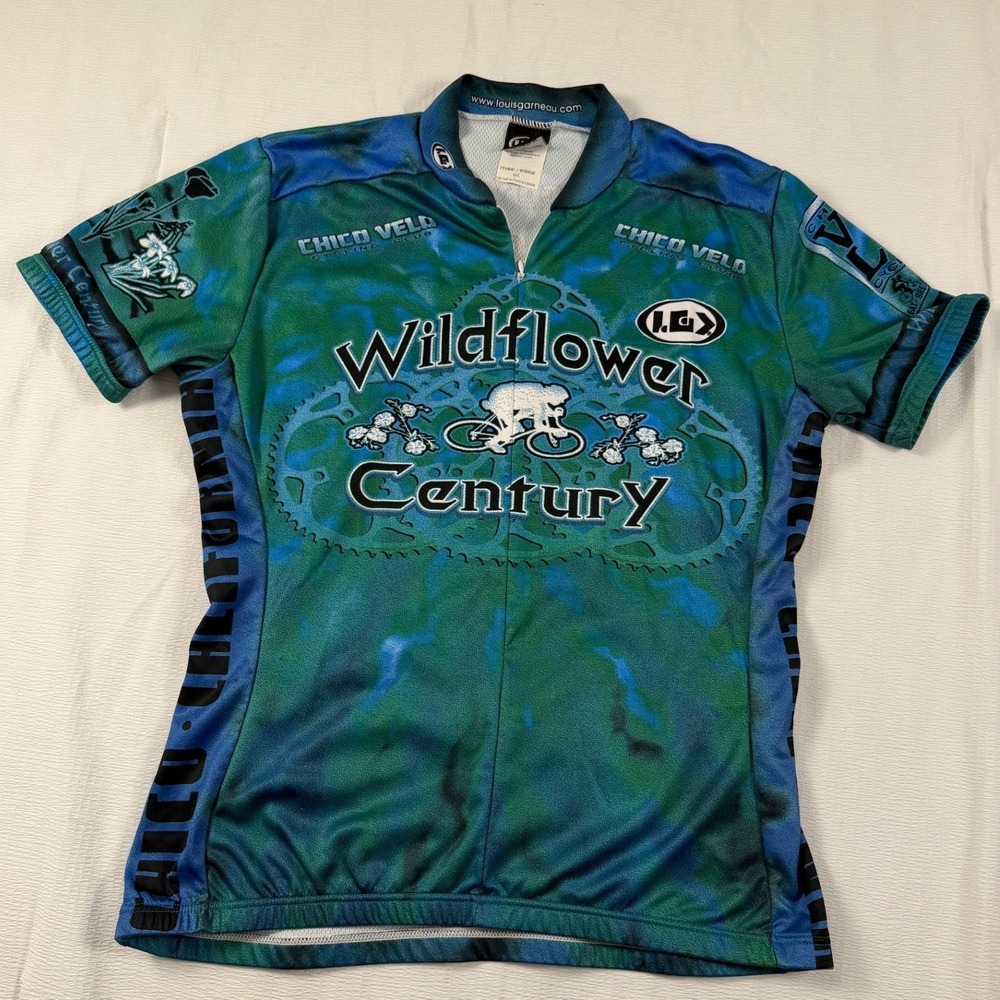 Louis Garneau Wildflower Century Cycling Jersey Womens Large Blue Green Tie Dye